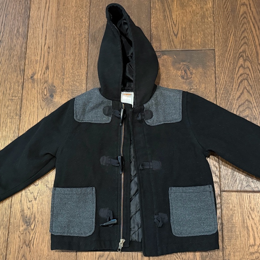 Gymboree Toddler Hooded Toggle & Zipper Jacket – Black & Gray Colorblock, 2T-3T